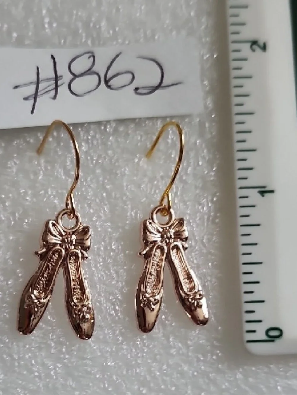 Hand Crafted Rose Gold Ballet Slipper Dangle Earrings